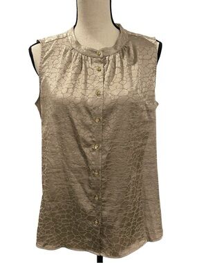 Calvin Klein Gold Metallic Sleeveless Button-Front Shell